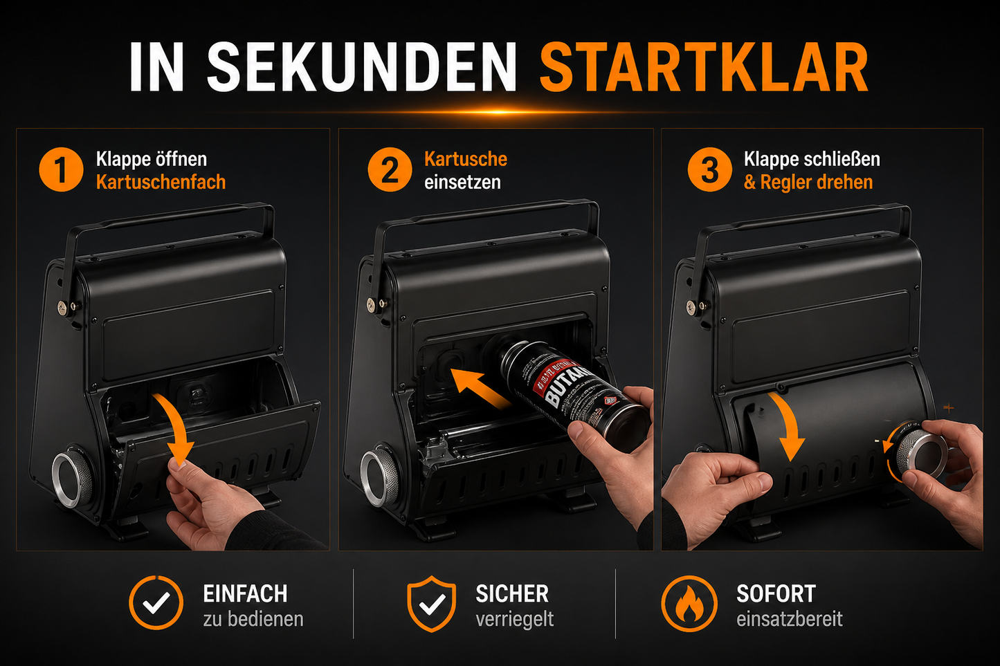 Tragbare Gasheizung 2in1 Gasheizer Camping Heizgerät Heizstrahler + 4 Kartuschen