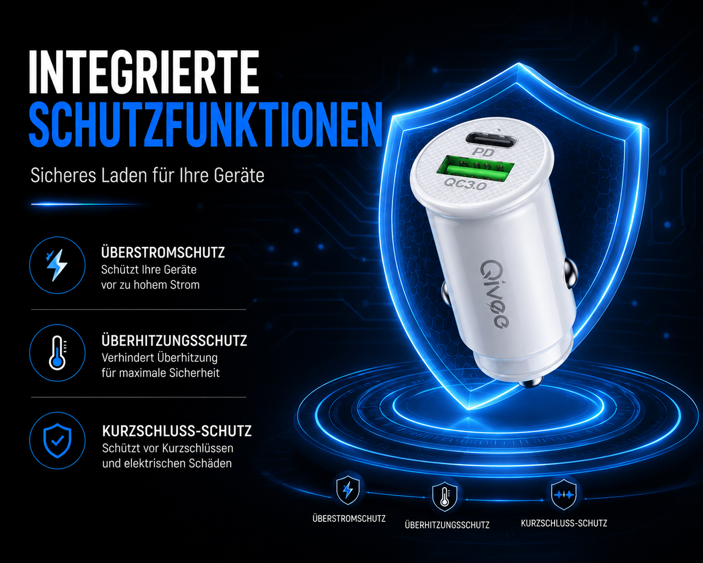 USB Ladegerät KFZ USB-C für iPhone Samsung Zigarettenanzünder Auto LKW 12/24V