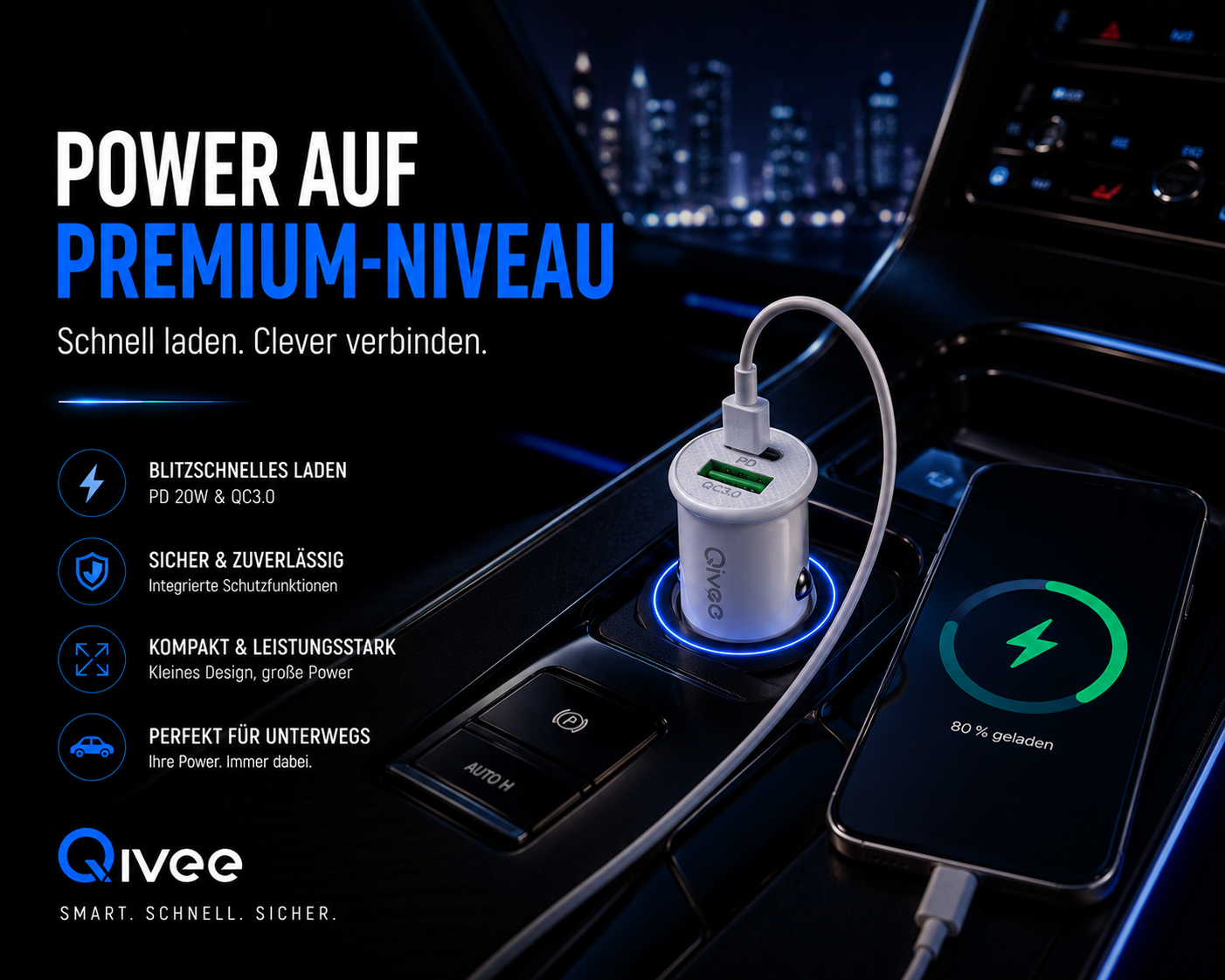 USB Ladegerät KFZ USB-C für iPhone Samsung Zigarettenanzünder Auto LKW 12/24V