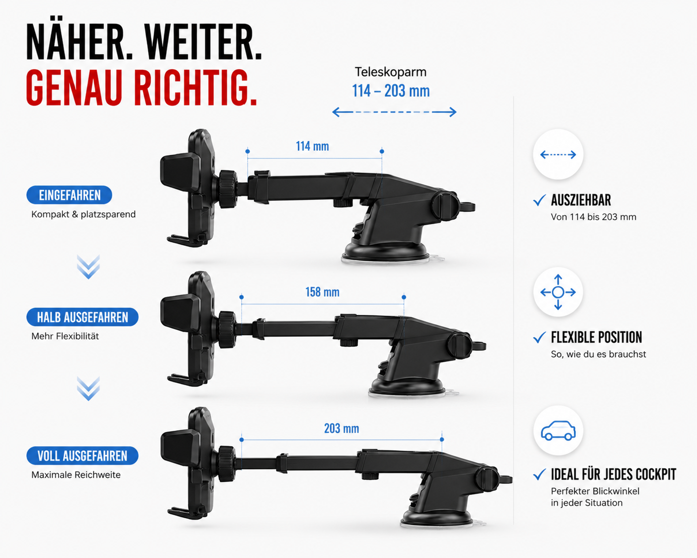 Universal Halter Autohalterung Armaturenbrett Handy KFZ Smartphone Cockpit Navi
