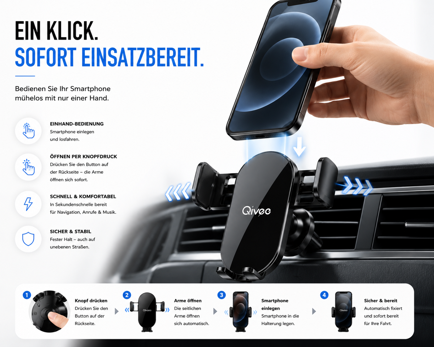 Universal Handyhalter KFZ-Smartphonehalterung 4,7-6,7'' Display Auto Halter 360°