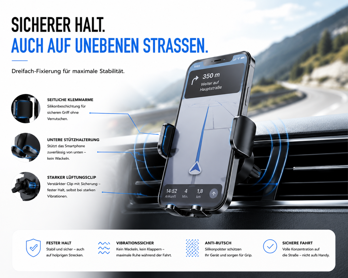 Universal Handyhalter KFZ-Smartphonehalterung 4,7-6,7'' Display Auto Halter 360°