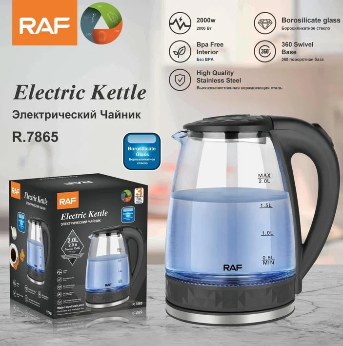 Wasserkocher Glas mit LED-Beleuchtung Edelstahl Teekocher 2.0L 2000W BPA-Frei