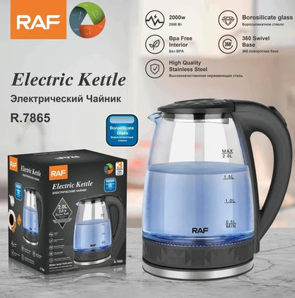 Wasserkocher Glas mit LED-Beleuchtung Edelstahl Teekocher 2.0L 2000W BPA-Frei