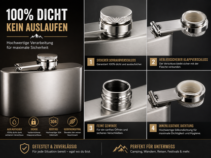 XXL Flachmann 0,5 Liter Edelstahl Taschenflachmann Taschenflasche Trinkflasche
