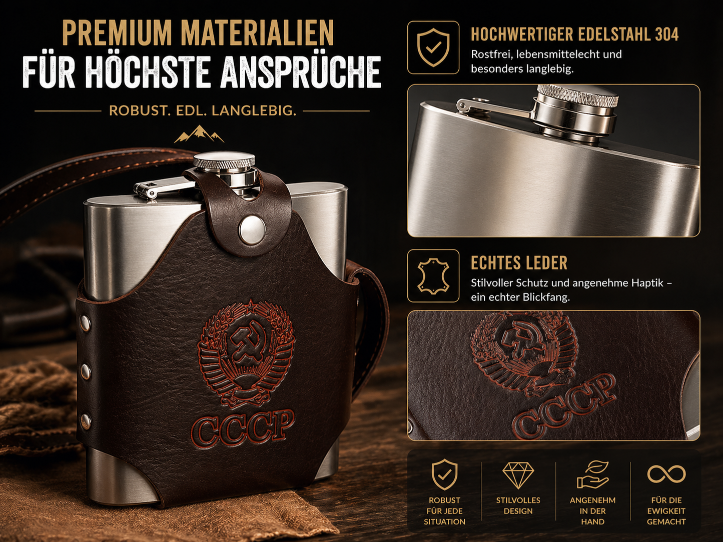 XXL Flachmann 0,5 Liter Edelstahl Taschenflachmann Taschenflasche Trinkflasche