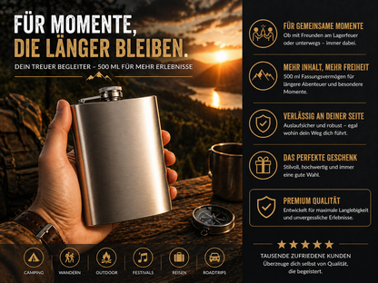 XXL Flachmann 0,5 Liter Edelstahl Taschenflachmann Taschenflasche Trinkflasche