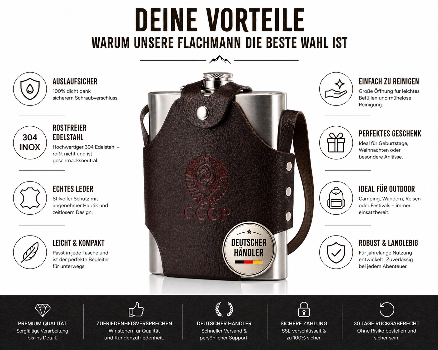 XXL Flachmann 1,4 Liter Edelstahl Taschenflachmann Taschenflasche Trinkflasche