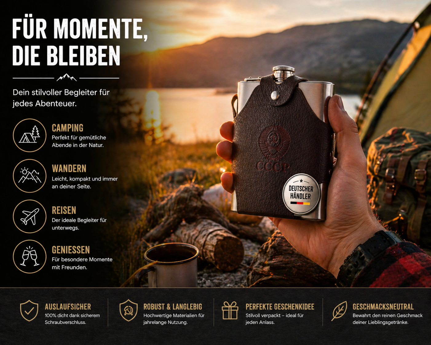 XXL Flachmann 1,4 Liter Edelstahl Taschenflachmann Taschenflasche Trinkflasche